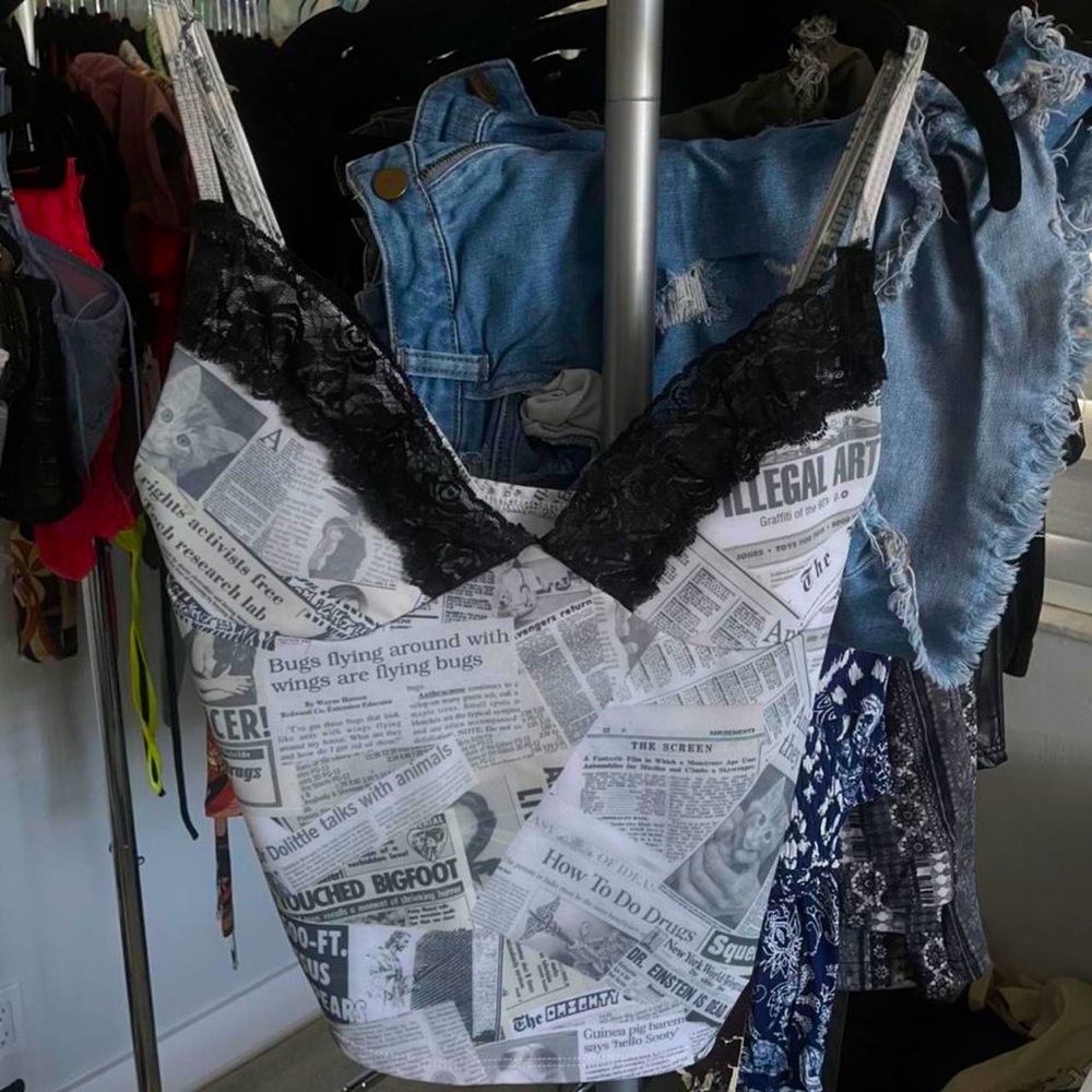 Brand new without tags sold out OMIGHTY newspaper times lace cami size medium